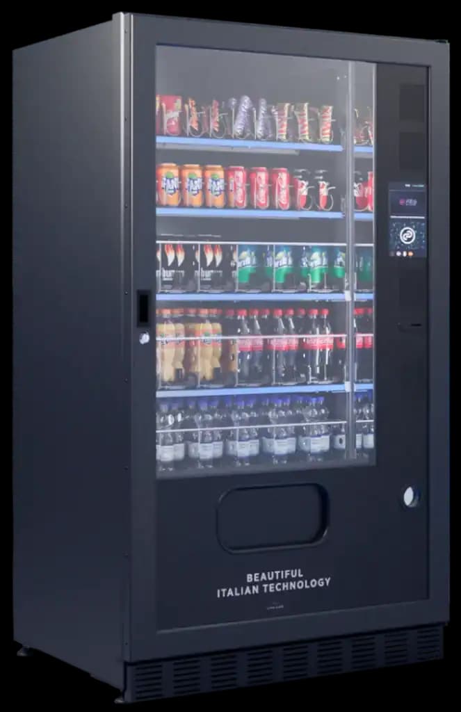 vendbl. Lite Lift Automat — schwarzer Snackautomat mit großer Glasfront